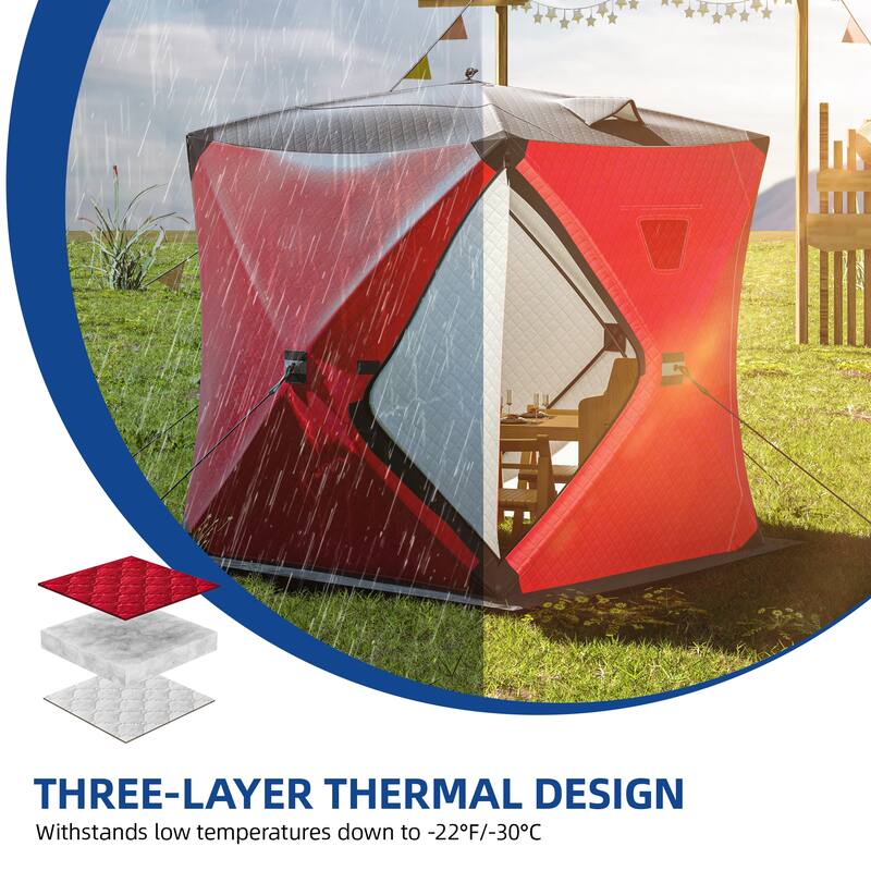 3-Layer Insulated Pop-up Canopy Portable Ice Shelter Ice Fishing Tent with 2 Doors and Carrying Bag
