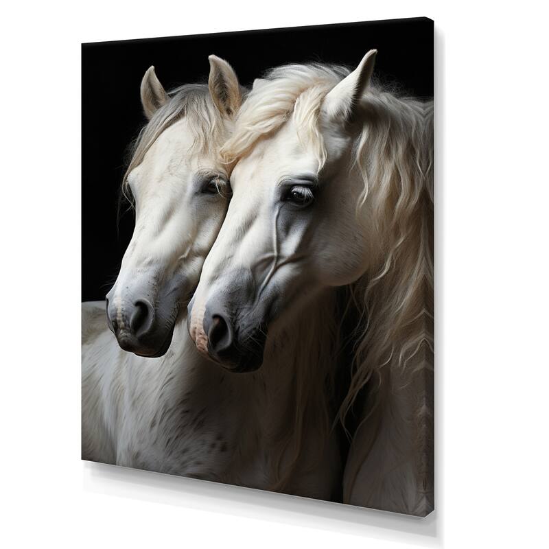 Designart "White Horse Whispering Whinnies" Animals Horse Canvas Print