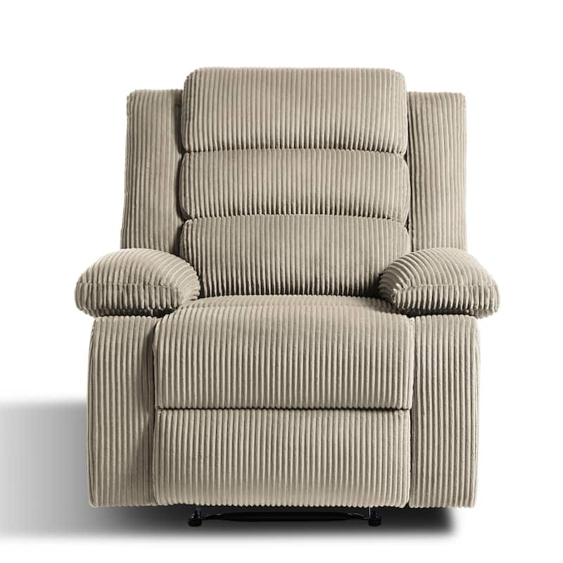 Overstuffed Cotton Corduroy Manual Pushback Recliner with Wide Armrest