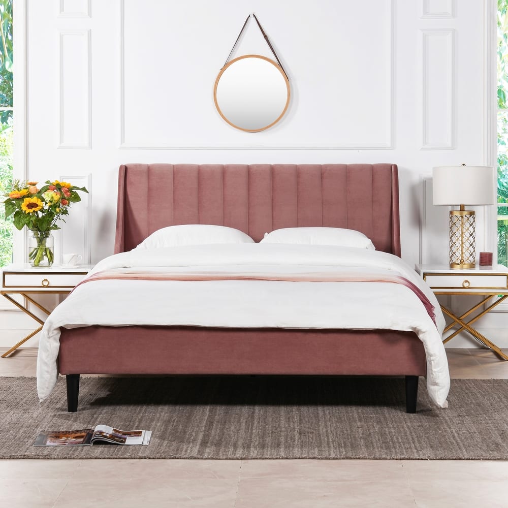 Willow Velvet Upholstered Channel Tufted Platform Bed