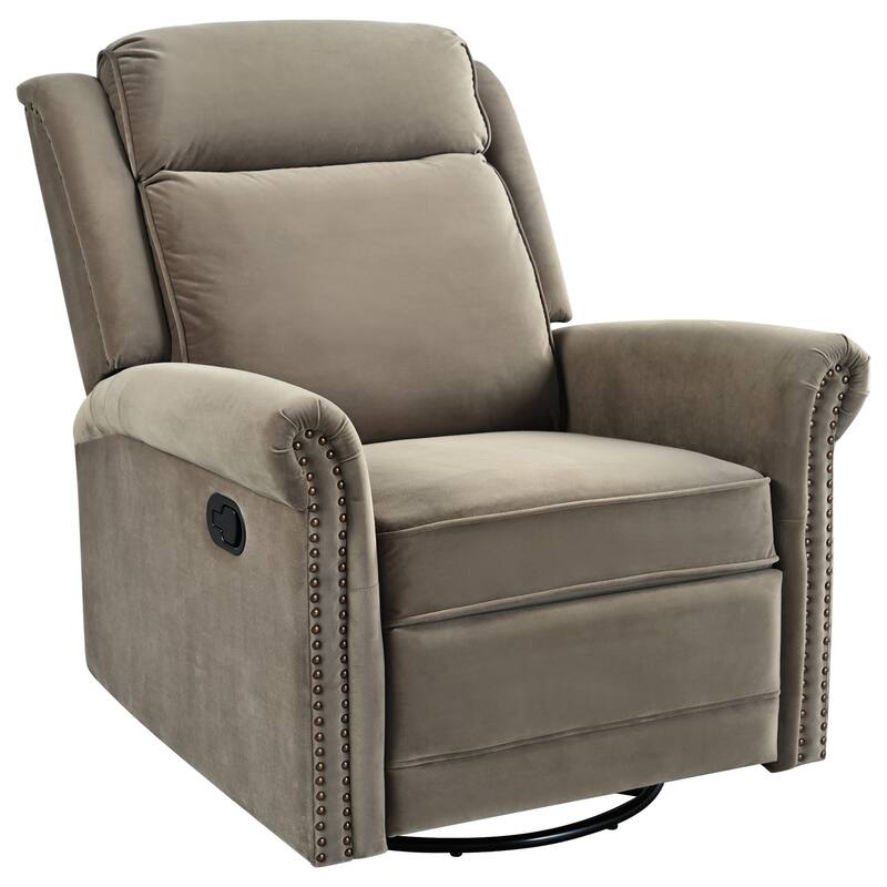 Home Theater Swivel Recliner Chair, Manual Rocking Nursery Rocker w/Adjustable Backrest Rolled Arms Lounge Chair with Rivet Trim