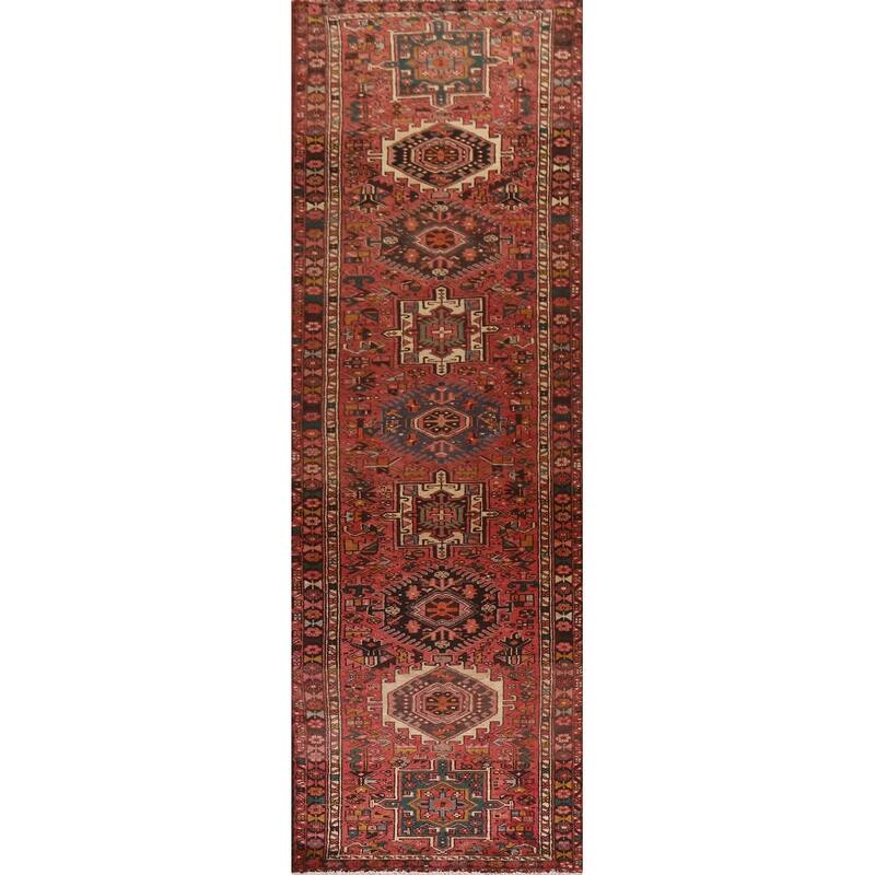 Pink Gharajeh Persian Vintage Runner Rug Handmade Tribal Wool Carpet - 3'2"x 12'9"