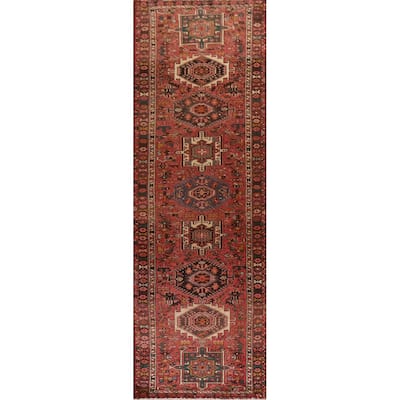 Pink Gharajeh Persian Vintage Runner Rug Handmade Tribal Wool Carpet - 3'2"x 12'9"