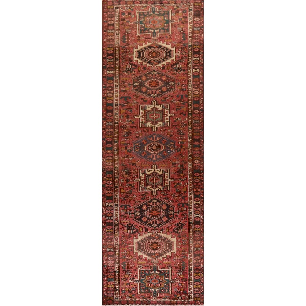Pink Gharajeh Persian Vintage Runner Rug Handmade Tribal Wool Carpet - 3'2"x 12'9"