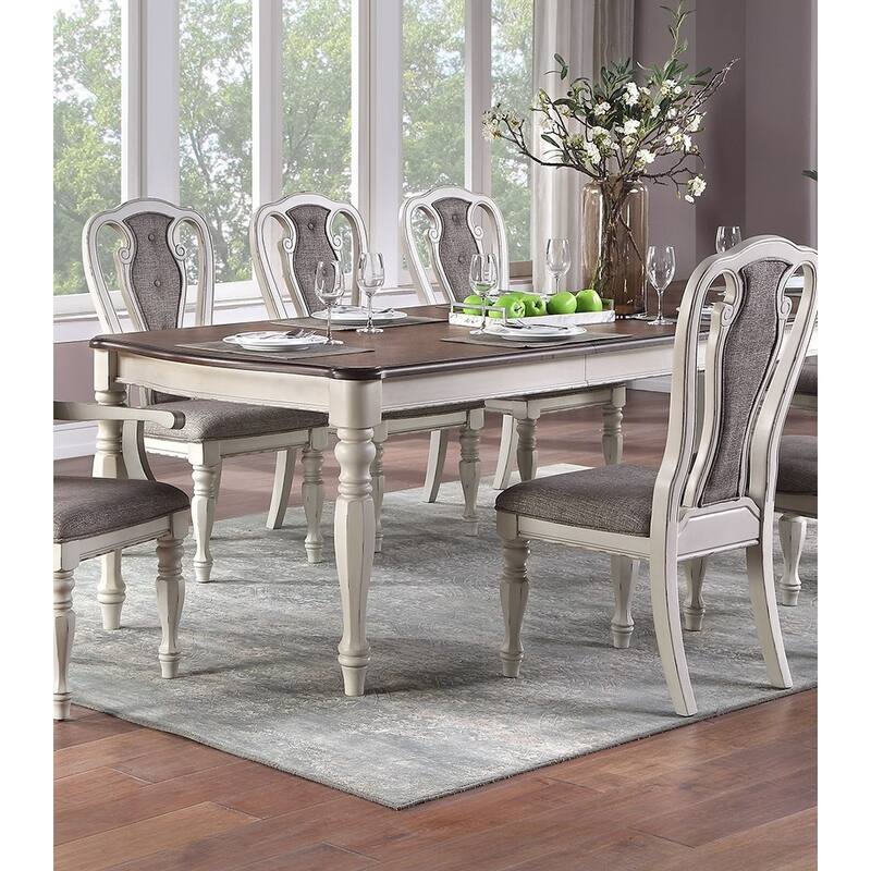 Transitional Style 1pc Dining Table w 2x Leaves Antique White Finish Oak Top Rectangle Table Kitchen Dining Room