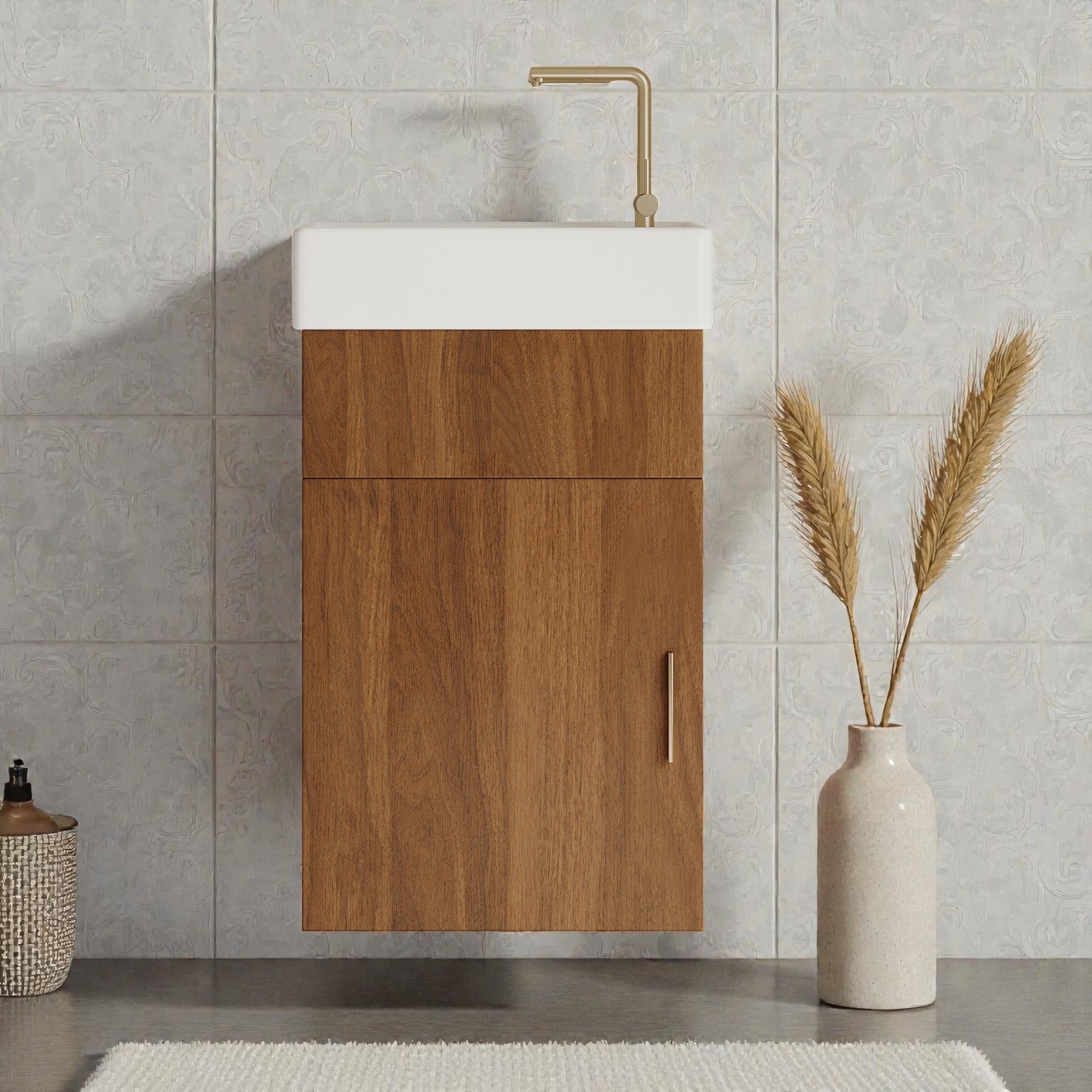 16.5" Floating Bathroom Vanity with Integrated Ceramic Sink, Wall Mounted Vanity with Storage, Modern Design