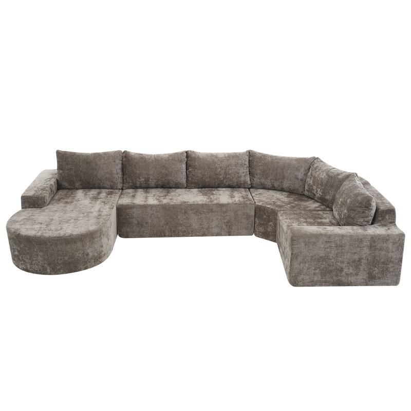 Christopher Knight Home - Cami 140.5" Chenille Upholstered U-shaped Modular Compressed Sectional Sofa with Pillows