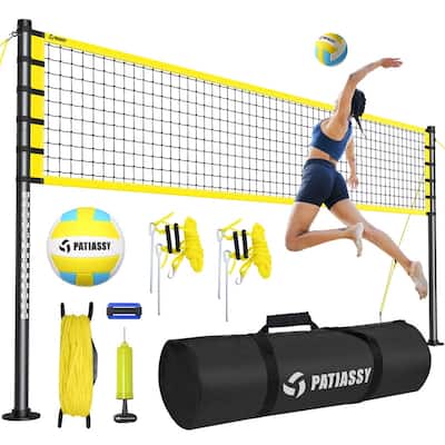 Outdoor Portable Volleyball Net Set System - Quick & Easy Setup Adjustable Height Steel Poles