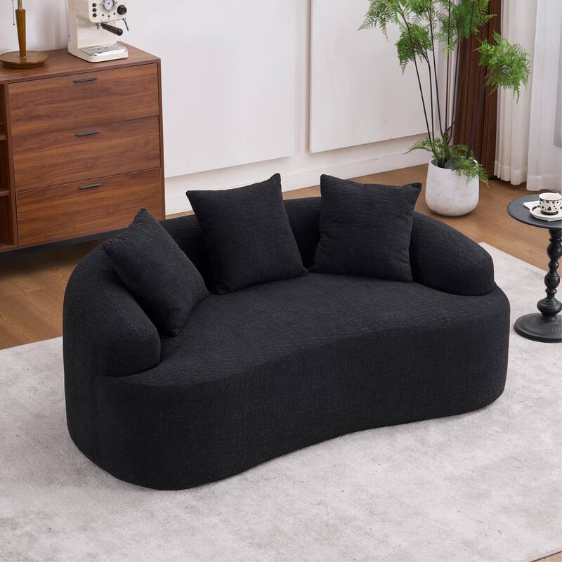 Black Loveseat Sofa Couch Sleeper Sofa Couch with 3 Pillows, Luxurious Upholstered 2-Seater Sofa Couch