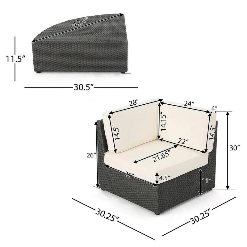 Roomfitters 8-Piece Outdoor Wicker Patio Sectional Set, Weather-Resistant Rattan Sofa with Cushions & Glass Coffee Table, Grey