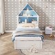 preview thumbnail 1 of 16, Twin Size Platform Bed with Bookcase Headboard,LED and Twin Trundle