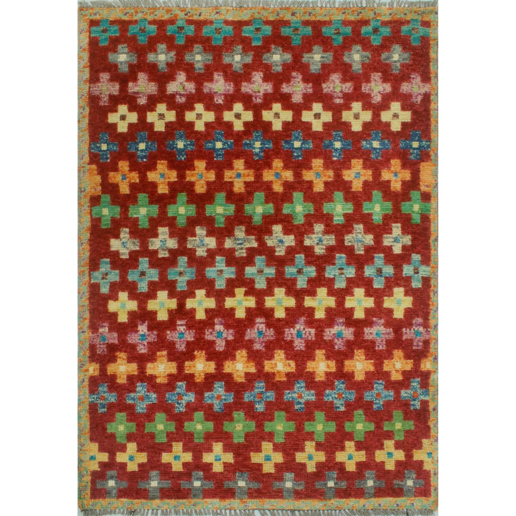 Balochi Afi Red/Green Rug - 3'4" x 5'1"