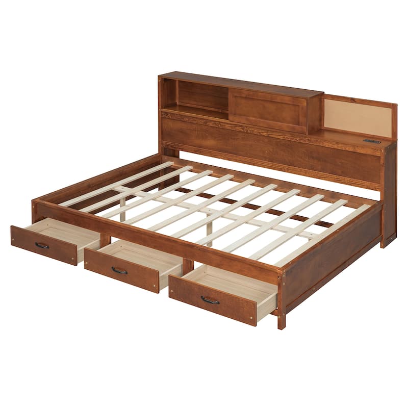 Roomfitters Full Size Wooden Daybed with Storage, USB Ports, Shelf and Soft Backrest Panel, Functional Frame