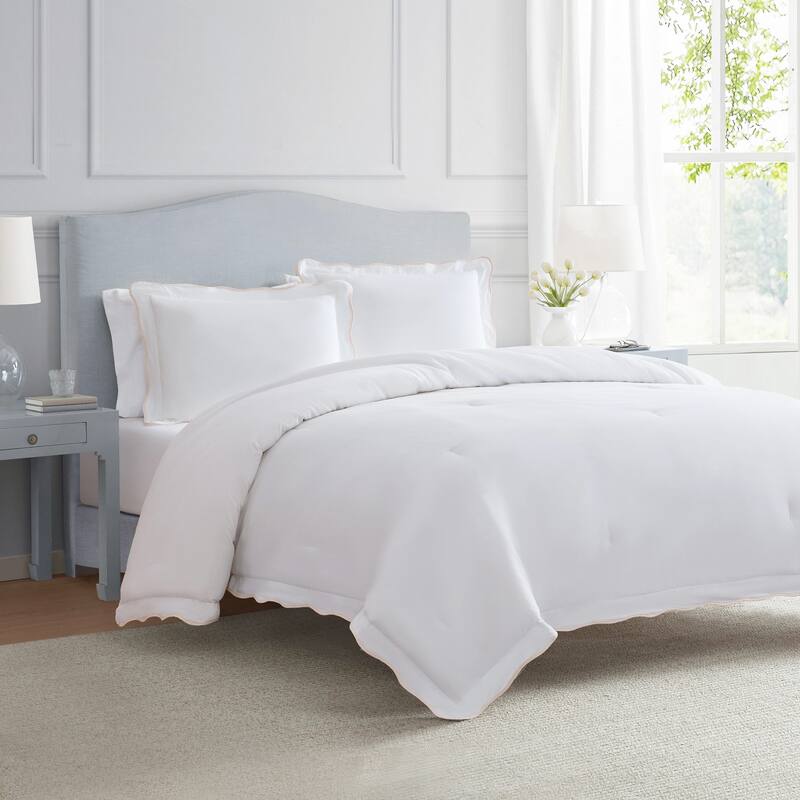 Martha Stewart Simple Scallop Cotton Comforter Set - Pink - Full - Queen