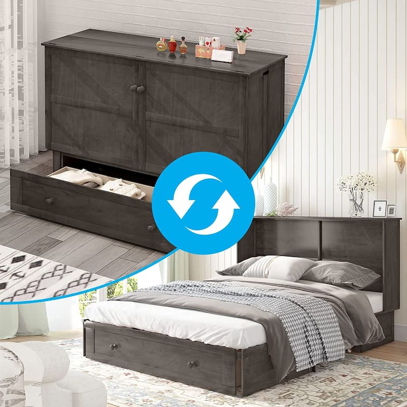 Mixoy Murphy Bed with Charging Station,Built-in Mattress - Grey