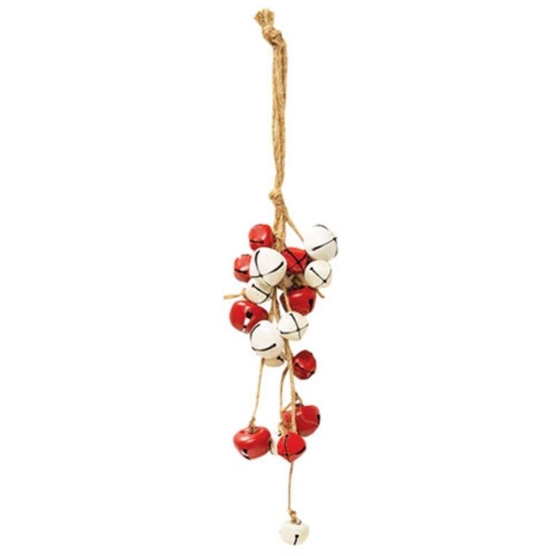 Red and White Jingle Bell Ornament for Christmas Tree Decor - 6-Inch Height - White/Red