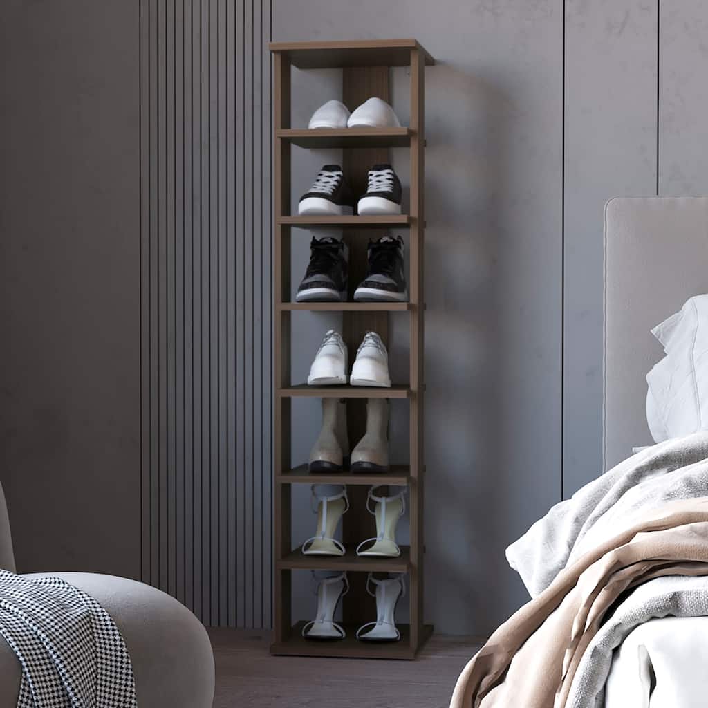 Walnut 7-Tier Tall Vertical Shoe Rack, Freestanding Organizer