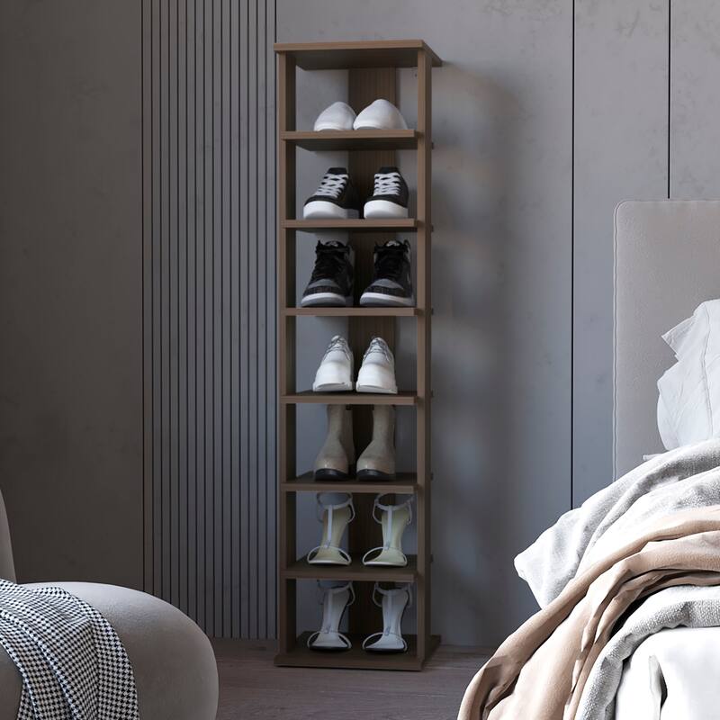Walnut 7-Tier Tall Vertical Shoe Rack, Freestanding Organizer - Walnut