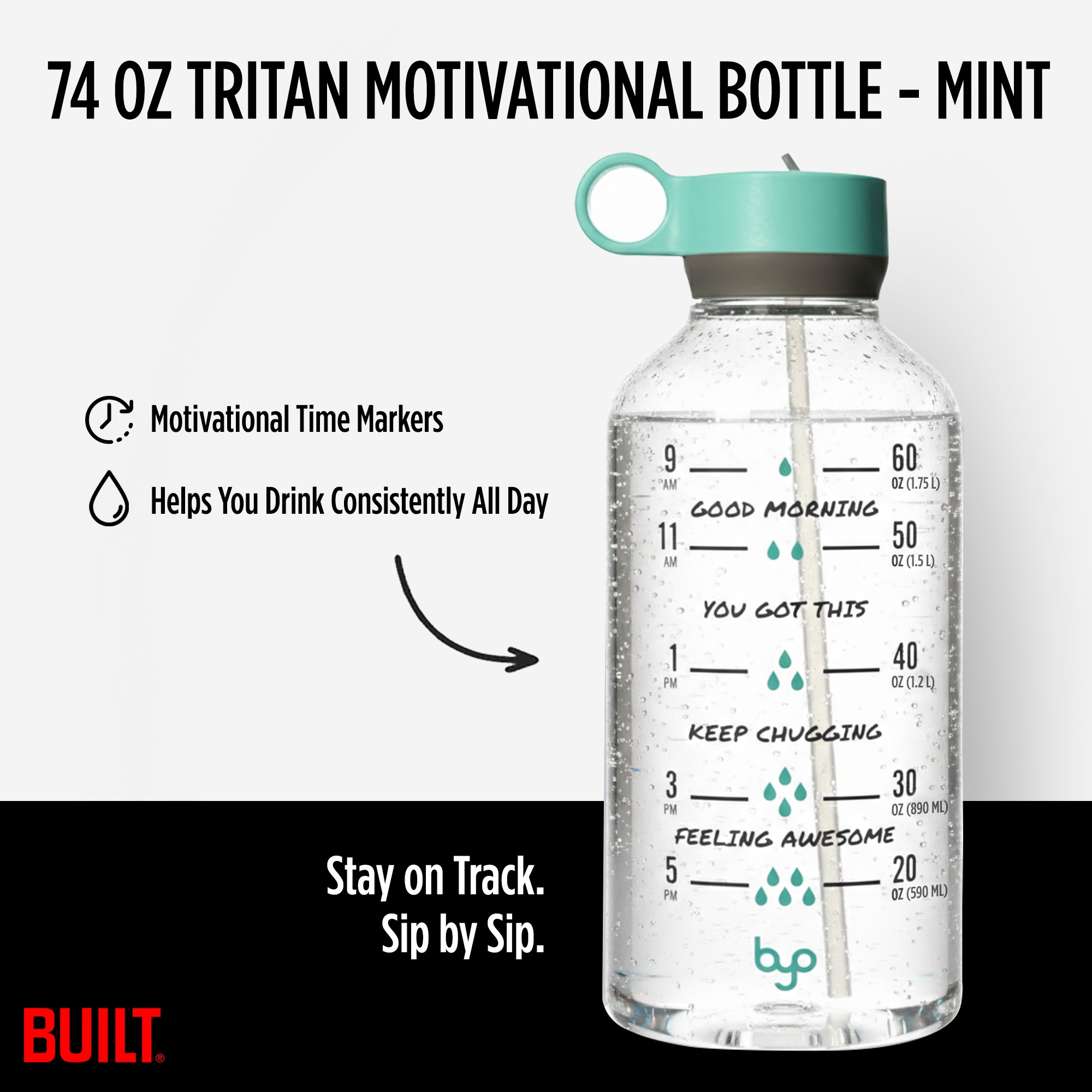 Byo 74 Oz Tritan Motivational Bottle - Black