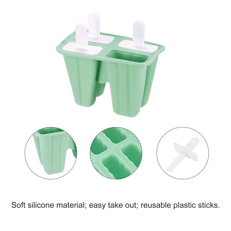 Silicone Ice Pops Molds 4Pcs, with Sticks Funnel and Cleaning Brush - Green