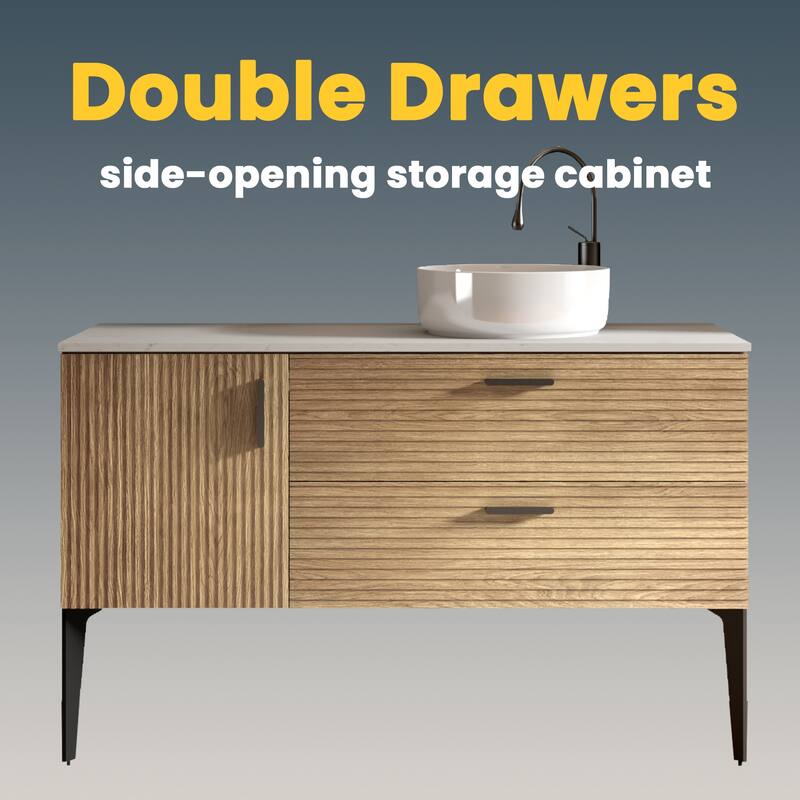 GDFStudio - Emilia Modern 48-Inch Striped Bathroom Vanity with Integrated Sink - 48" Bathroom Vanity