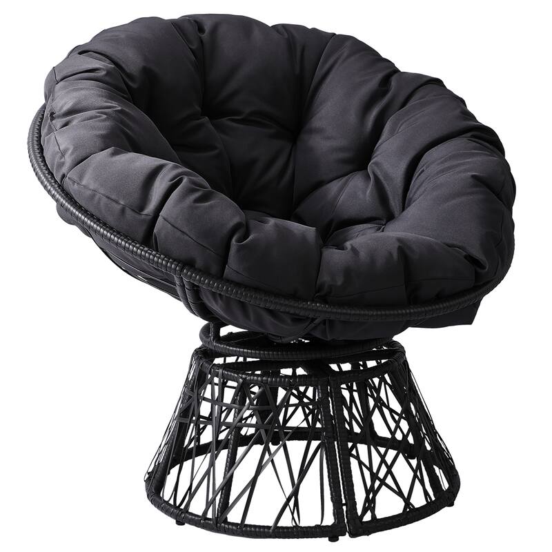 38 Inch Wicker Papasan Chair with Rotating Cushioned Seat - 38" x 33.5" x 32"
