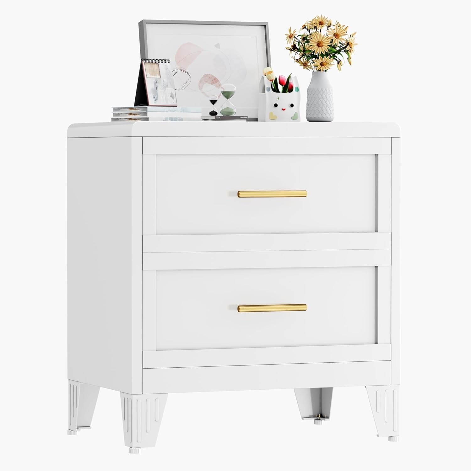 2-Drawer Metal Dresser for Bedroom, Living Room, or Hallway, 24 Inch Wide, White