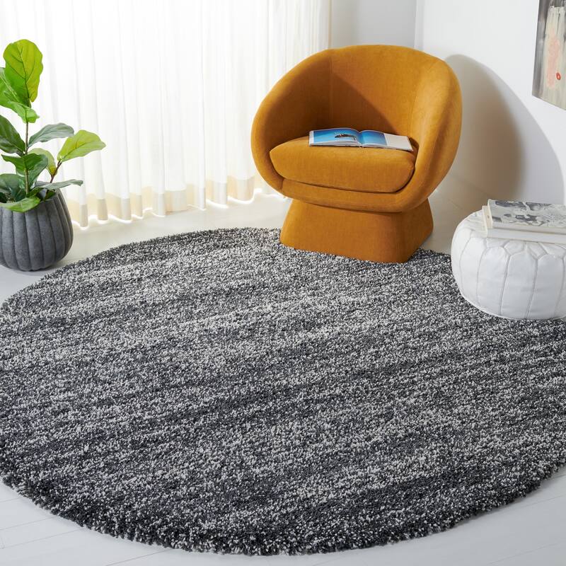 SAFAVIEH Hudson Shag Justine Modern 2-inch Thick Rug - 7' Round - Dark Grey/Ivory - Round