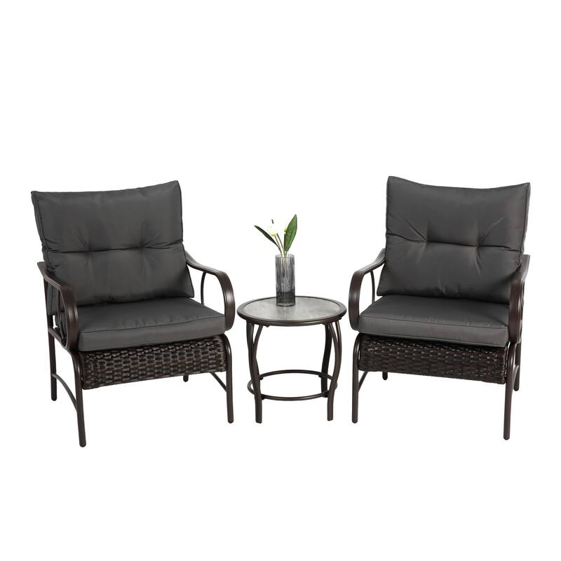 3-Piece Modern Rattan Patio Conversation Set with Coffee Table - Grey