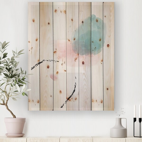 Designart 'Minimal Elementary Organic And Geometric Compostions In Blue And Pink I' Modern Print on Natural Pine Wood. Opens flyout.
