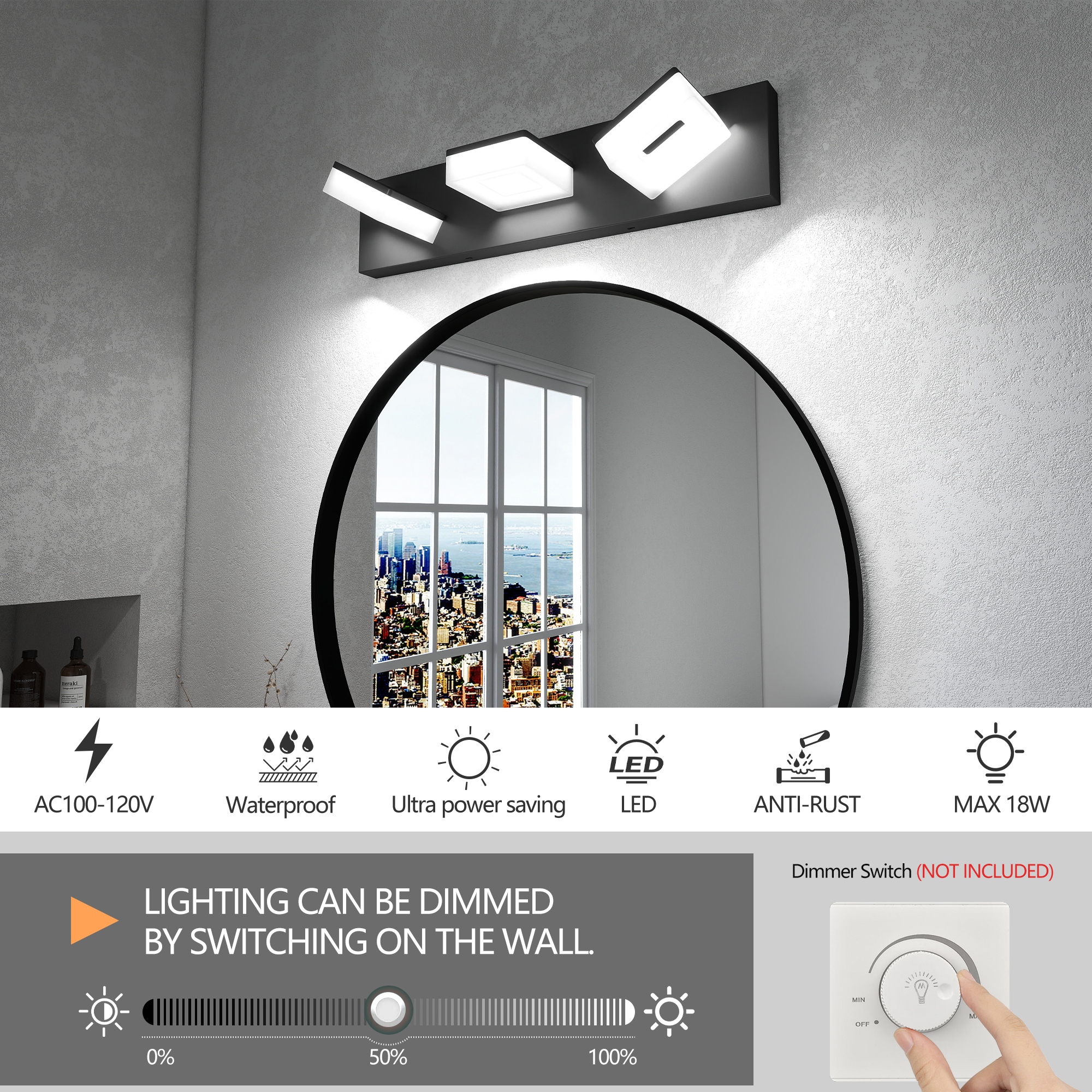 20" 3-Light LED Modern Bathroom Vanity Light Fixture