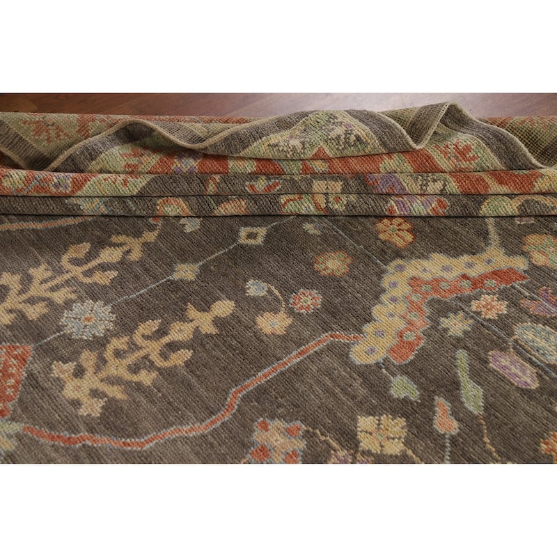 Hand Knotted Oriental 100% Wool Carpet Transitional All-Over Greys & Charcoal Oushak Area Rug - 12' 3'' X 9' 4''