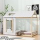 preview thumbnail 1 of 6, Twin Size House Platform with Roof and Window , White+Natural