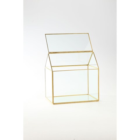Clear Gold Colored Geometric Hand Blown Glass Terrariums Hinged Lid 9"
