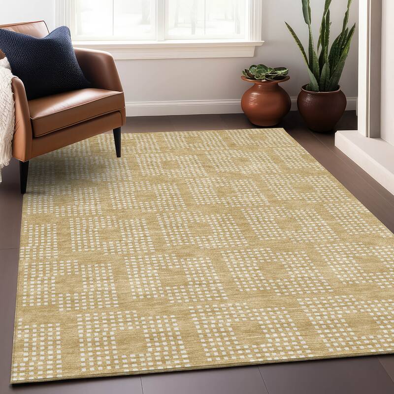 Machine Washable Indoor/ Outdoor Chantille Modern Houndstooth Rug