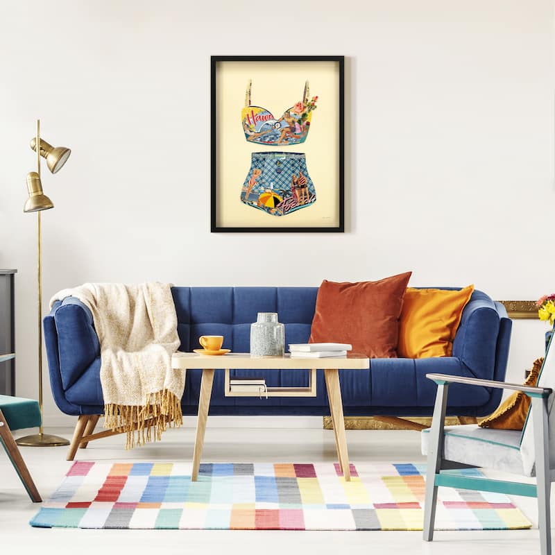 "Hawaii Beach" Dimensional Collage Framed Graphic Art Under Glass Wall Art