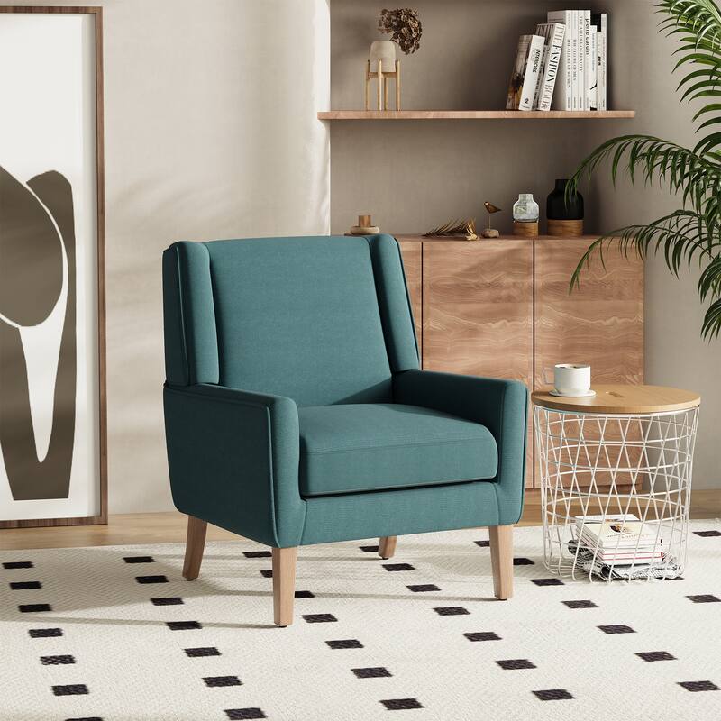 Mid-Century Linen Wing Chair - Tailored Channel Tufting & Walnut Tapered Legs, Compact Accent for Reading Nooks