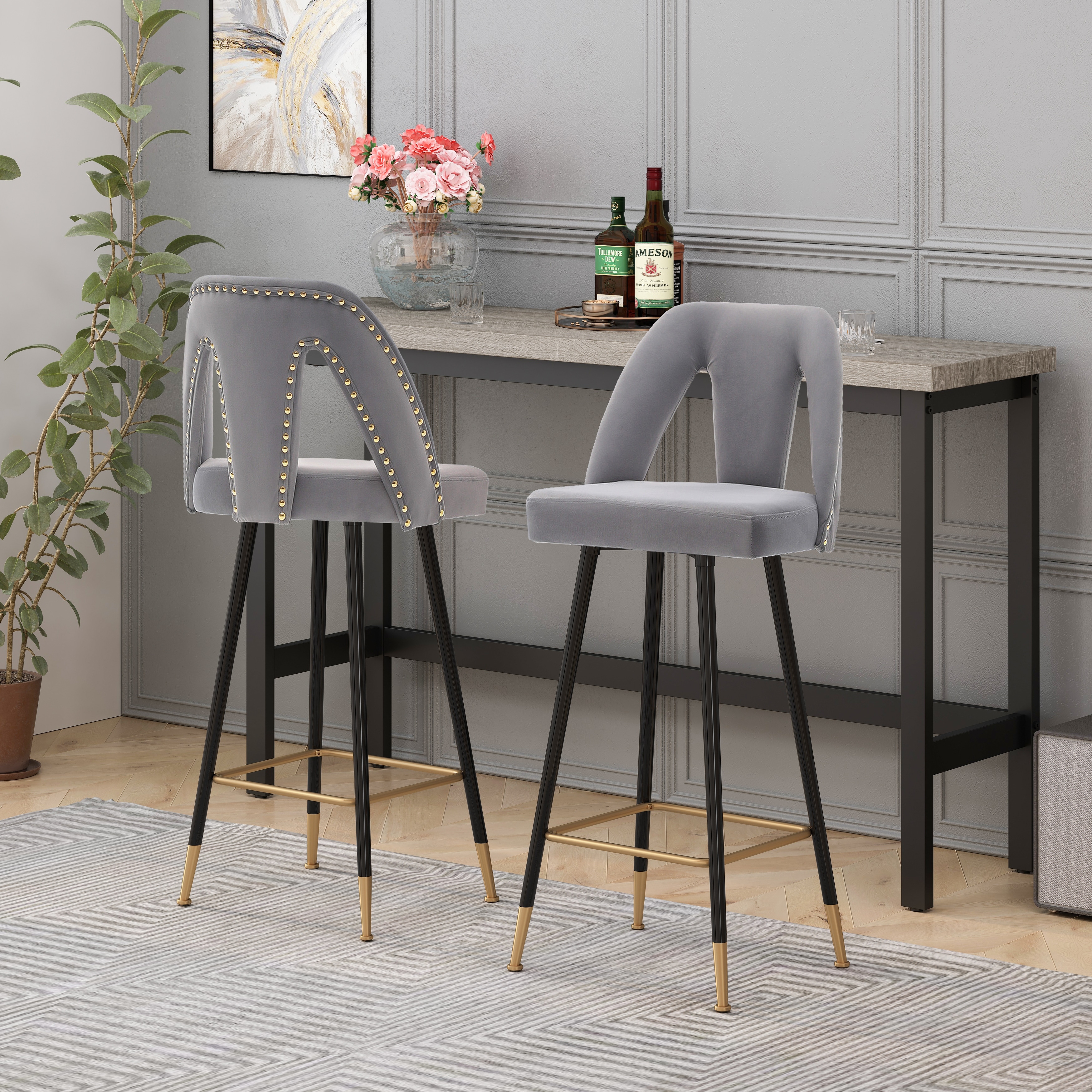 Upholstered bar stools hotsell with nailheads