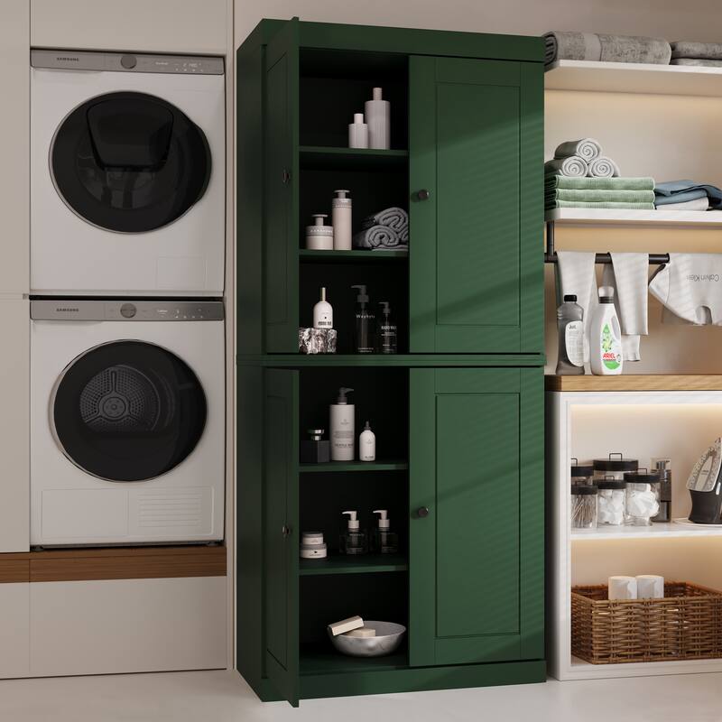 Palace Imports 100% Solid Wood Bathroom & Laundry Storage Cabinet, Raised Panel Doors, Adjustable Shelves, 32" Wide, 71.5" Tall