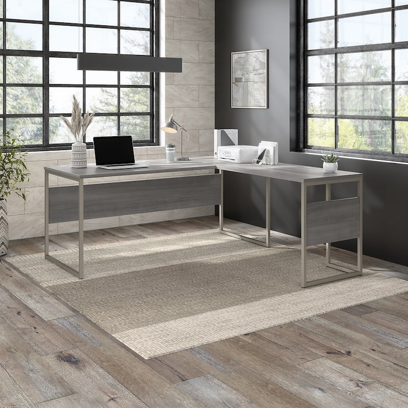 Hybrid 72W x 30D L Shaped Table Desk by Bush Business Furniture - Platinum Gray
