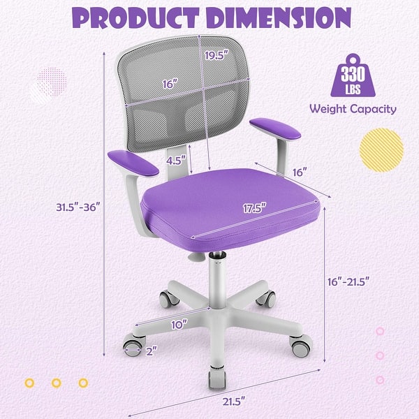 dimension image slide 0 of 3, Costway Auto Lock Kids Mesh Chair with Armrests Height Adjustable - 21.5''x 20''x 31.5''-36''