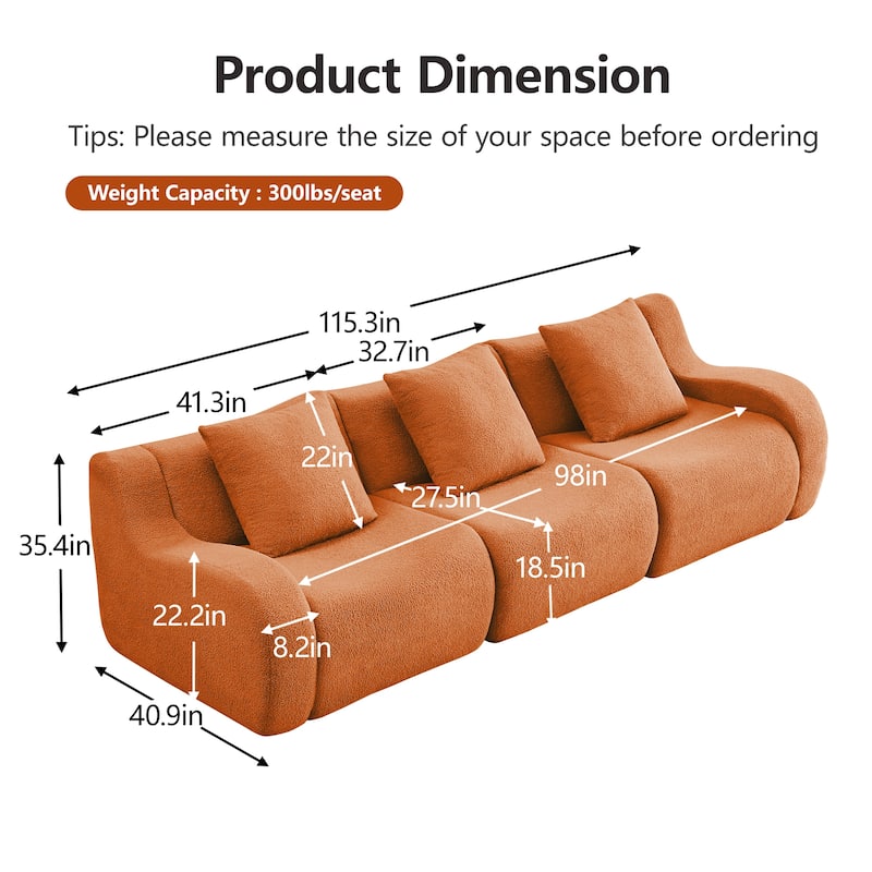 GDF Studio - Fairford 3-Seat Modular Sofa With Curved Armrests & Non-Slip Base