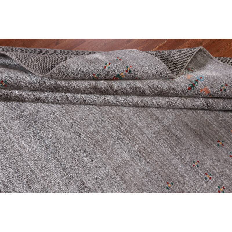 Hand Knotted Oriental 100% Wool Carpet Tribal Stripe Greys & Charcoal Gabbeh Area Rug - 9' 11'' X 7' 9''