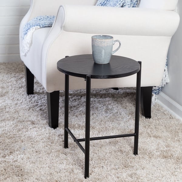 slide 2 of 4, Honey-Can-Do Black Round Side Table with T-Pattern Base