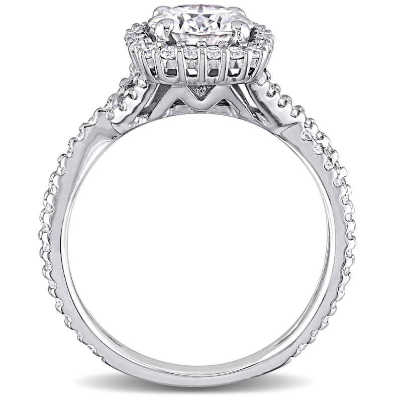 Miadora 1 1/2ct DEW Moissanite Halo Crossover Engagement Ring in 10k White Gold
