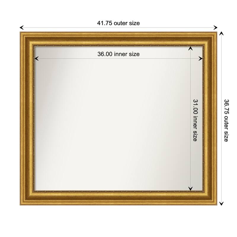 Parlor Gold Framed Non-Beveled Custom Wall Mirror, Bathroom Vanity Mirror - Outer Size: 41.75 x 36.75