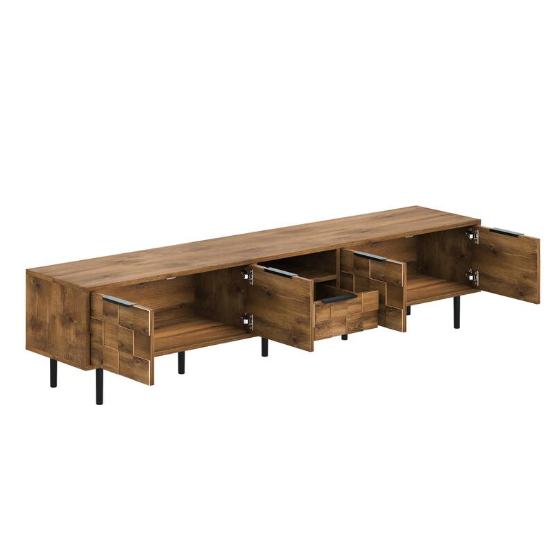 Modern Checkered Design TV Stand, Media Console, for 85/75/65-inch TVs with Storage, for Living Rooms