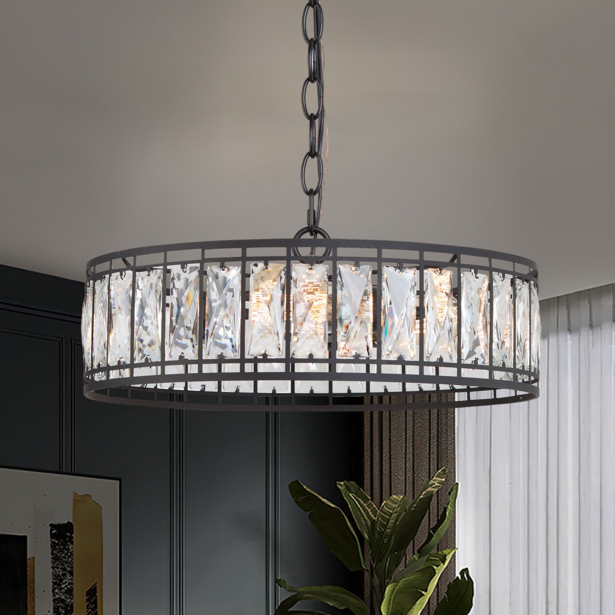 Black drum chandelier with crystals top