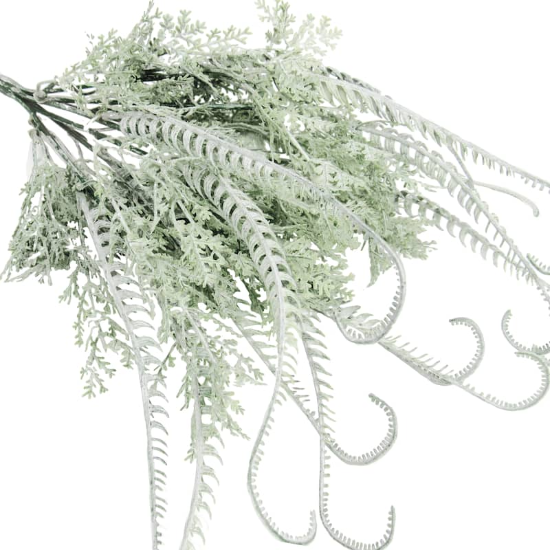 Set of 2 Soft Touch Frosted Green Artificial Mixed Mimosa Fern Leaf Stem Plant Greenery Foliage Bush 14in