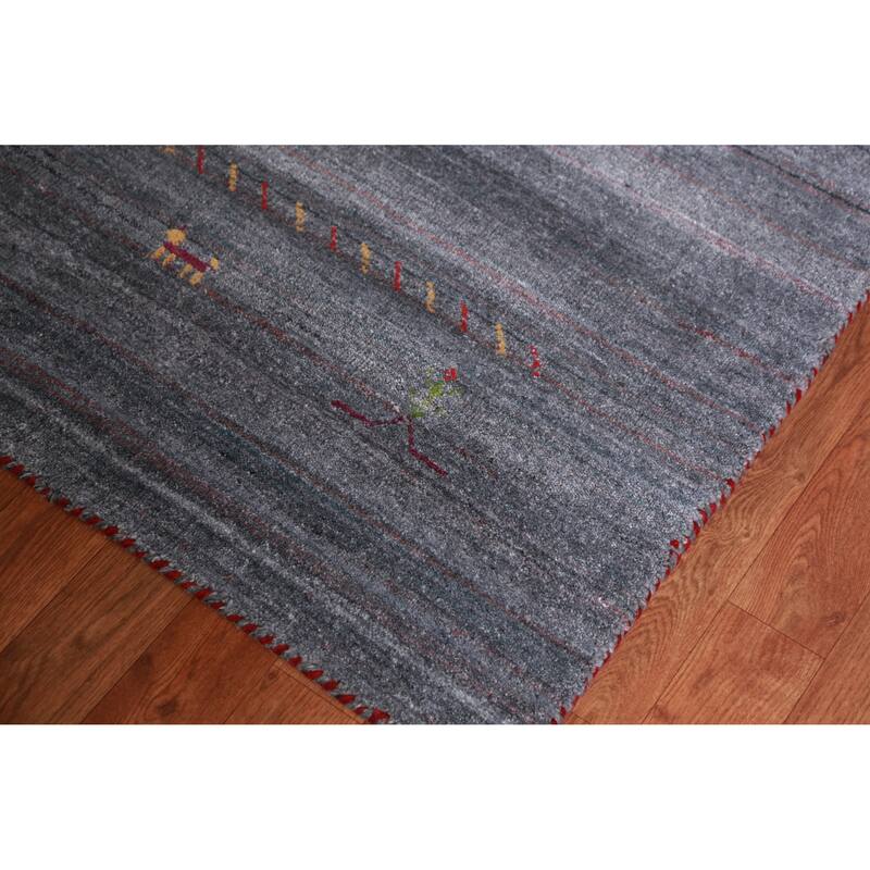 Hand Knotted Oriental 100% Wool Carpet Tribal Tribal Greys & Charcoal Gabbeh Area Rug - 9' 6'' X 8' 1''